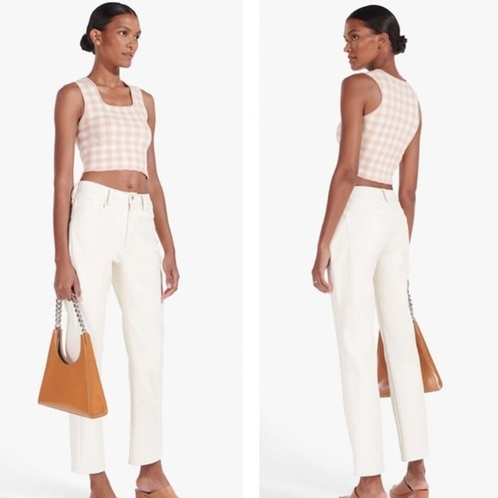 STAUD Eli Ivory White Vegan Leather Straight Leg Pants Size 16